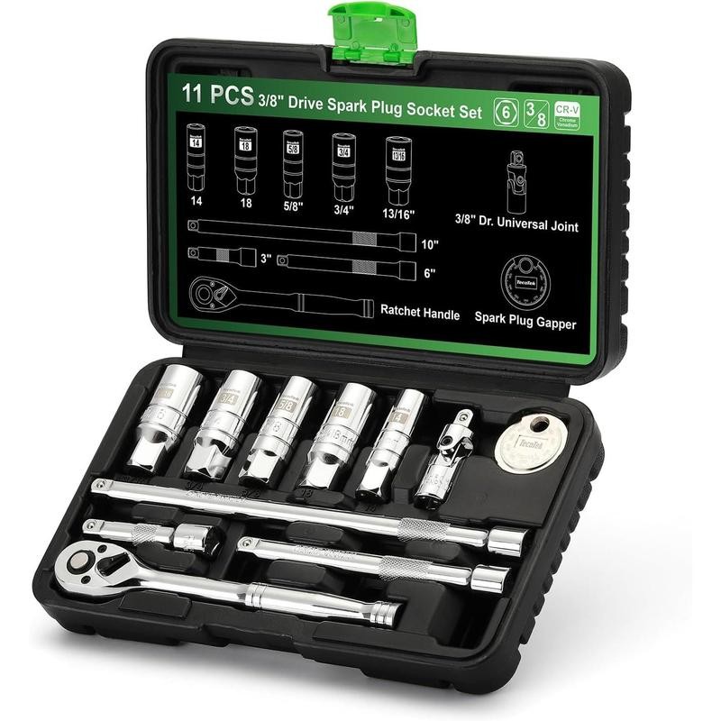 11-Piece Spark Plug Socket Set with 3/8" Drive Ratchet Handle,