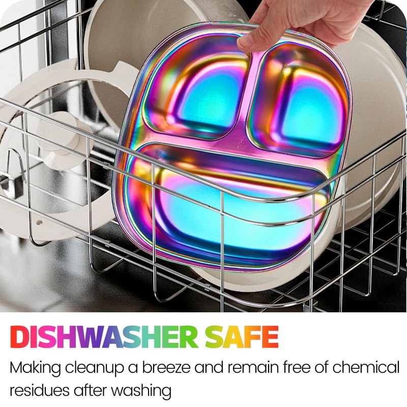 MIMORE Stainless Steel Kids Plates - 5 Pack Toddler Plates