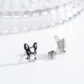 Midir&Etain French Bulldog Earrings 925 Sterling Silver Cute Dog Puppy Stud Earrings Boston Terrier Earrings Animal Dog Jewelry Christmas Gifts for Women