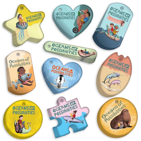 2022 CSLP (Collaborative Summer Library Program) Oceans of Possibilities Young Readers Brag Tags Value Pack: 500 Tags (50 Tags per Design) + 150 Chains