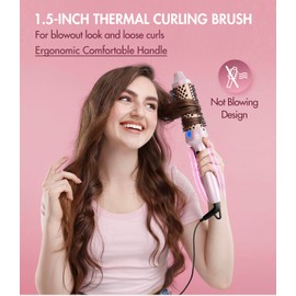 Desalo Thermal Hair Brush for Blowout Look, 1.5 Inch Heated Round Brush for Natural Curl,Ionic Curling Iron Wand with Dual Voltage, Volumizing Smoothing Hot Round Brushes, Light Pink