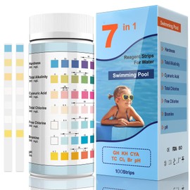 7-in-1 Pool Teststreifen für Spa, 100 Stäbchen pH Wert Teststreifen Wassertest-Set Genauer Pool Tester für Pool Gesamthärte, Freies Chlor, Brom, Gesamtchlor und PH-Wert, Pool Ph Tester,Pool