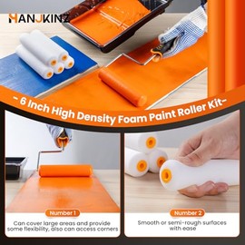 Juego de 12 rodillos de pintura de 6 pulgadas con rodillo de pintura de espuma de alta densidad, bandeja de pintura con forro, mini rodillo para pintar pared, puerta, gabinete