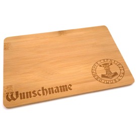 Samunshi® Wooden Board with Engraving Mjölnir Runes Made of Bamboo Board Breakfast Board as Wooden Chopping Boards Wooden Board Kitchen Vesper Board