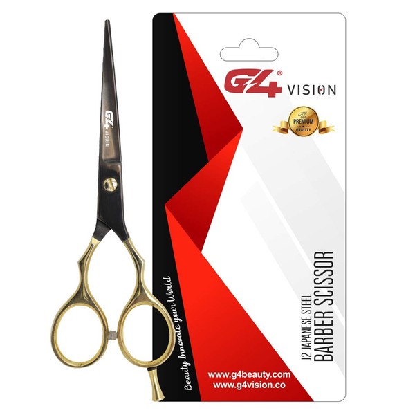G4 J2 Japanese Steel Barber Hair Cutting Scissors Shears Tempered Stainless Razor Sharp Mustache Haircut Hairdresser (6 inch, Black Gold)