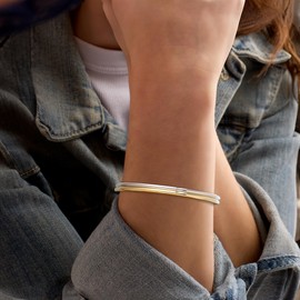 Ross-Simons Italian Sterling Silver and 22kt Gold Over Sterling Jewelry Set: 2 Polished Bangle Bracelets. 7.5 inches