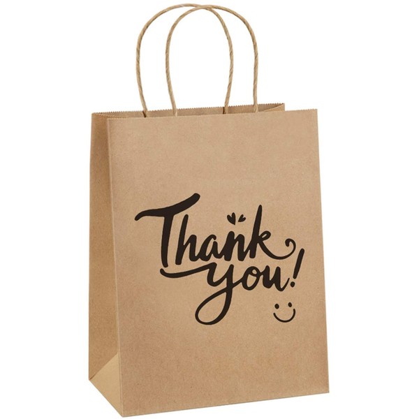 BagDream Paper Bags 8x4.25x10.5 25Pcs Thank You Gift Bags, Party Bags, Shopping Bags, Wedding Bags, Retail Bags, Merchandise Bags, Brown Kraft Paper Gift Bags with Handles