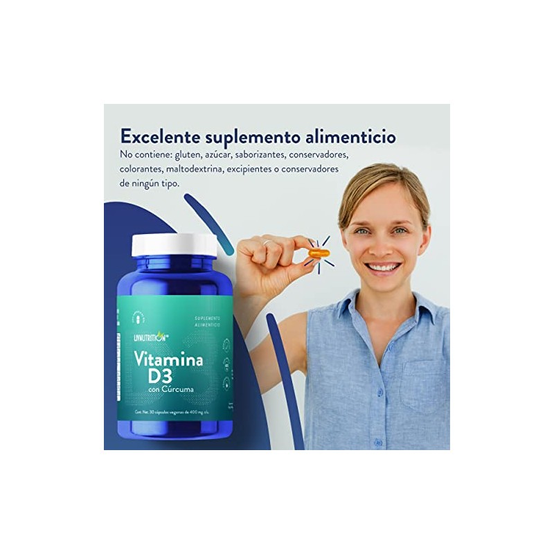 Liv Nutrition Vitamina D3 Suplemento alimenticio a base de Crcuma,