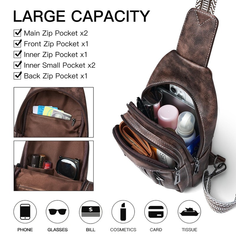 LATMAP 7L Sling Bag for Women Men Leather Small Sling