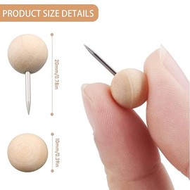 100Pcs Wooden Push Pins,Round Head Thumb Tacks for Cork Board, Bulletin Board, Map, Calendar, Photo