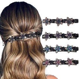 Outyua Sparkling Crystal Stone Braided Hair Clips Rhinestone Braid Clips for Women Duckbill Hairpin 4Pcs