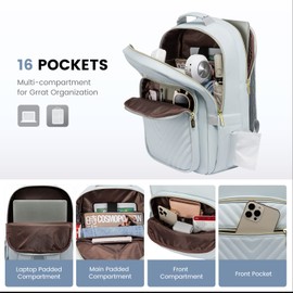 LOVEVOOK Laptop Backpack for Women, Fashion Leather Backpack Purse, Waterproof Travel Backpack Nurse Business Work Professor Bagpack, 15.6 inch Computer Laptop Bag with USB Port, Blue