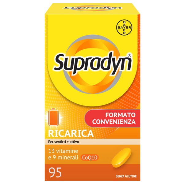 Supradyn Complete Multivitamin Refill Vitamins and Minerals for Adults, Supplement Vitamins A, B, C, D3, E, K, Magnesium, Calcium, Zinc, Selenium and Q10, Orange Flavour, 95 Tablets