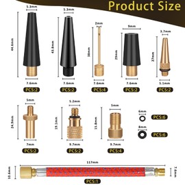33Pcs Bike Pump Adapter Set, Bicycle Metal Valve Adapter Kit with Extension Pipe, for Balls/Bikes, DV SV AV Bicycle Air Pump Inflation Needle Nozzle Kit