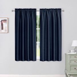 Chyhomenyc Uptown - Cortinas de ventana de seda sintética azul marino para sala de estar, 2 paneles de cortinas texturizadas para recámara, cortinas sólidas de lujo de 54 pulgadas de largo, cortinas y cortinas para oscurecer la habitación, 30 pulgadas de