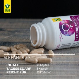 Raab Vitalfood Women's Coat Plus, 90 Capsules, Vegan, with Extracts of Women's Mantle Herb and Monk Pepper Fruit, with Iron, Magnesium, Zinc, Biotin, Coenzyme Q10 and Vitamin C