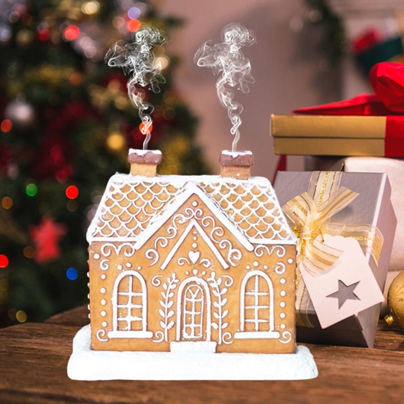Gingerbread House Incense Burner, Home Chimneys Decoration,Christmas Cabin Incense Burner,