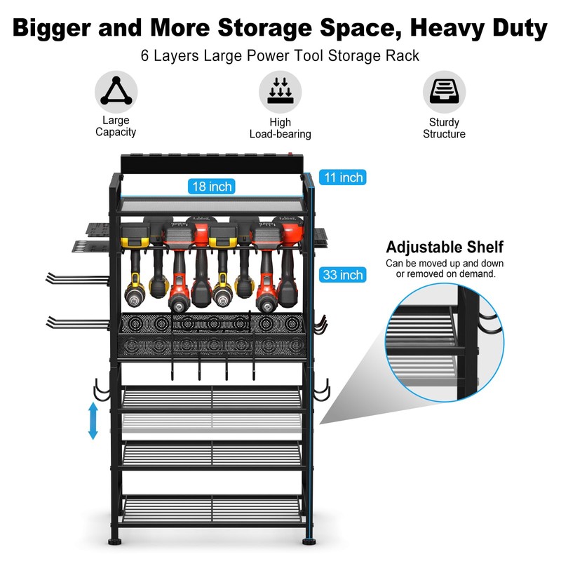 JUNNUJ Power Tool Organizer Floor Stand with Charging Station, Garage