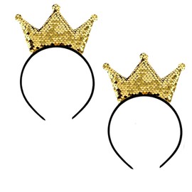 Pluzmecalm 2 Pcs Golden Sequin Cute Crown Headband Princess Glitter Hair Band Shiny Gold Hair Hoop Hair Styling Clip Elastic Costume Birthday Headwear for Women Christmas Party Tiaras Supplies