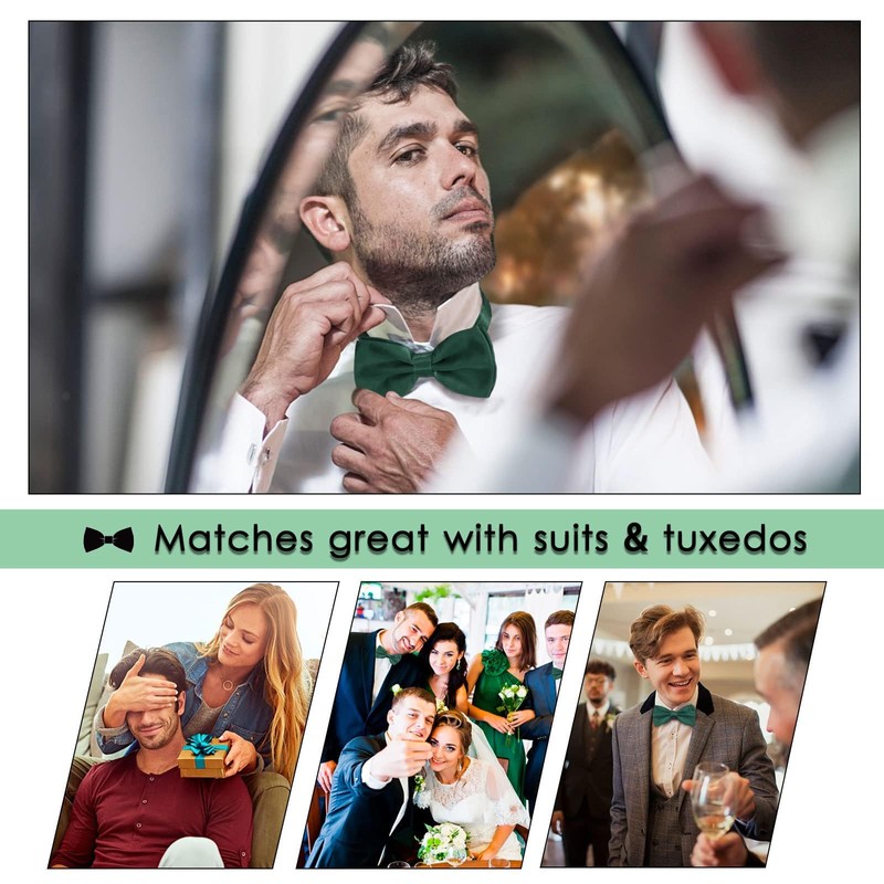 Scinzene Men's Green Bow Tie with Pocket Square Set -