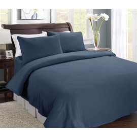 MARQUESS Microfiber Luxury Flannel Sheet Set -Deep Pocket -Super Soft Bedding Sets -Warm and Soft 4-Piece Bedding Collection(Denim Blue, Queen)