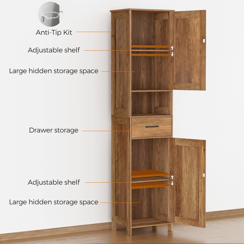 Homhedy 67" H Tall Bathroom Storage Cabinet with Barn Doors