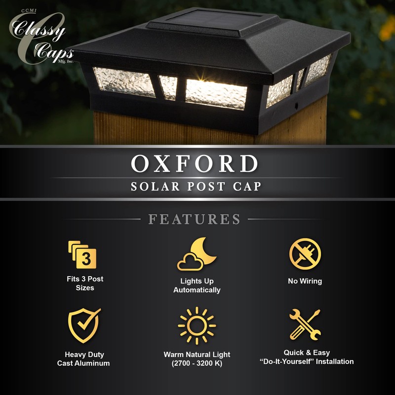 Classy Caps SLX772B 6x6 Black Aluminum Oxford Solar Post Cap