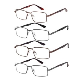 EYESPEX 4 Pack Reading Glasses for Men Woman, Metal Frame Spring Hinge Readers Comfort Readers Lightweight Eyeglass Anti-Eyestrain…
