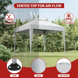 10x10 Pop Up Canopy Tent, Commercial Instant Canopies Shelter, Includes Wheeled Carry Bag & 4 Sandbags,Portable Outdoor Sun Shade for Camping, Beach, Parties, Events,White