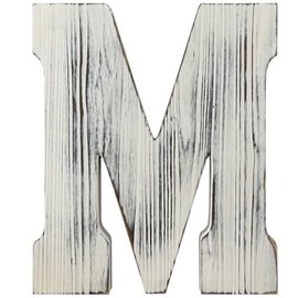 ABELOTS Rustic Wooden Letter M Wall Decor, Distressed White, 14 x 11.73 inches (White M)