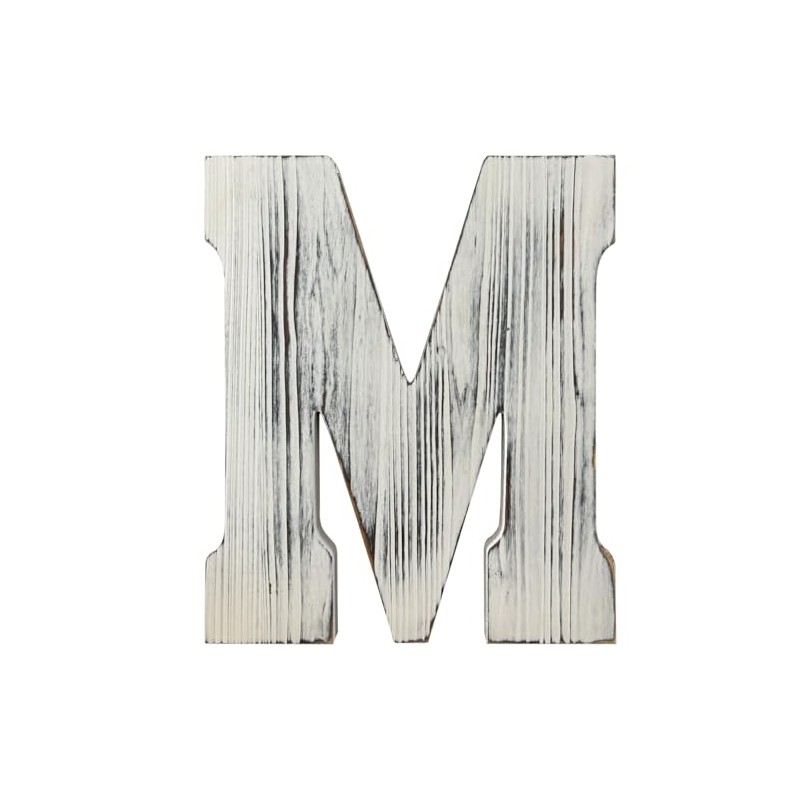 ABELOTS Rustic Wooden Letter M Wall Decor, Distressed White, 14