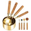 8 Pcs Golden Stainless Steel Measuring Cups and Spoons Set,Wooden