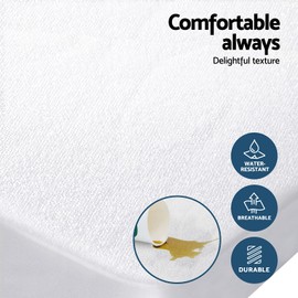 Giselle Bedding Double Mattress Protector, Bed Sheets Cover Waterproof Bamboo Protectors Home Bedroom Furniture, Hypoallergenic Breathable Washable Antibacterial Covers White