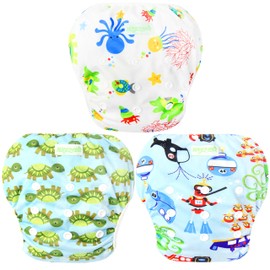 wegreeco Baby & Toddler Snap One Size Adjustable Reusable Baby Swim Diaper (Diving, Ocean, Turtle, Large, 3 Pack)