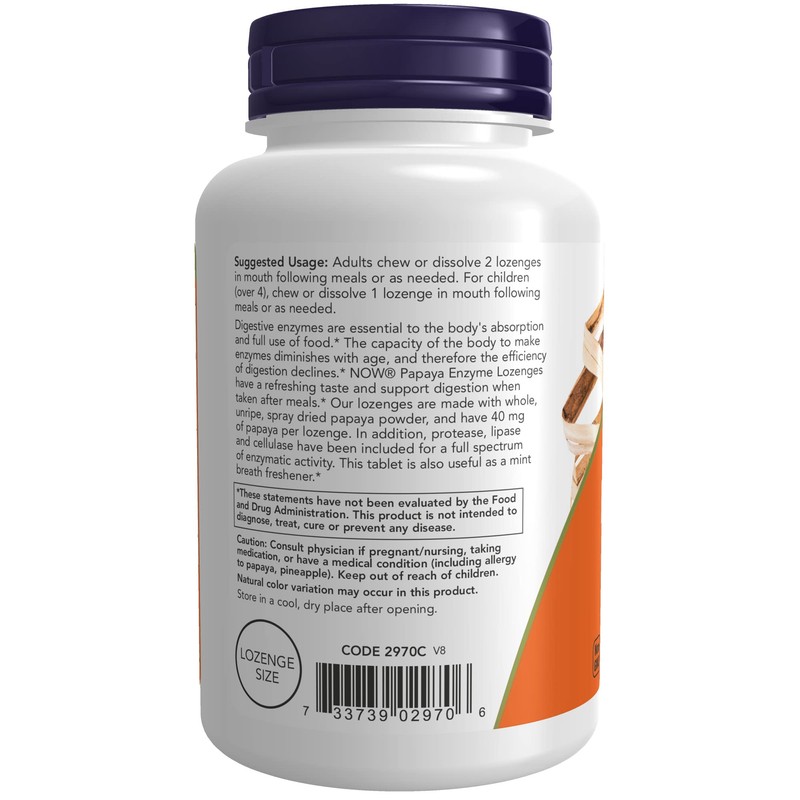 NOW Supplements, Papaya Enzyme with Mint and Chlorophyll, Digestive Support*,