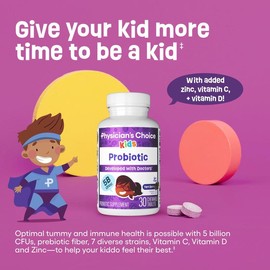 Physician's Choice Kids Probiotic with Zinc, Natural Vitamins, and Organic Prebiotics - Supports Digestive & Immune Health - Berry Flavored Chewable