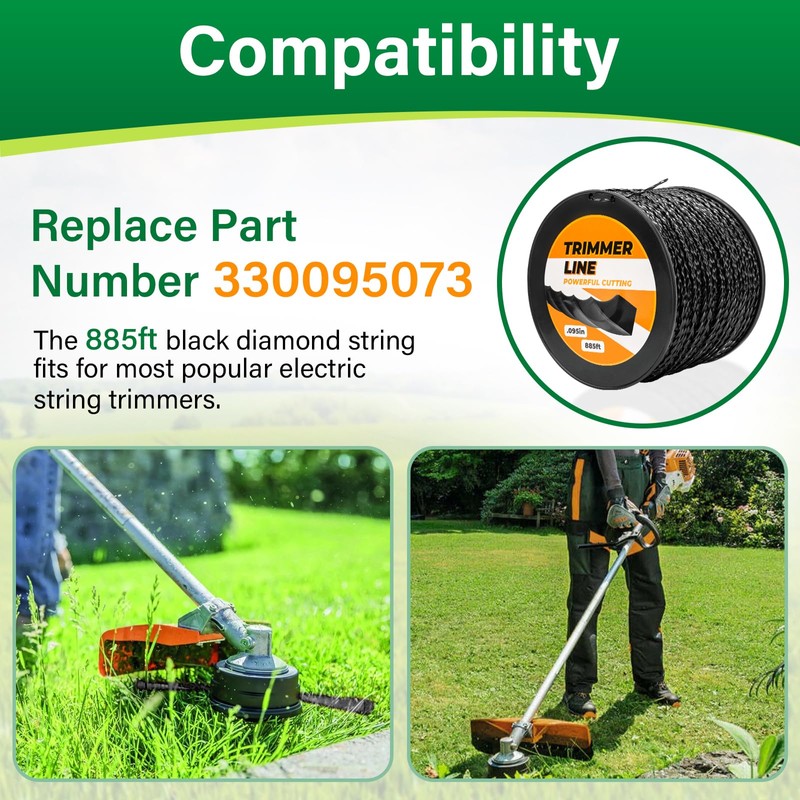 885ft 0.095" Black Diamond Trimmer Line Cutting String Replacement for