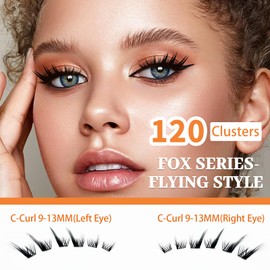 Lash Clusters Wispy Eyelash Clusters 120pcs 9-13 Cluster Eyelash Extensions D Curl Volume Lash Extensions Individual Lashes Clusters For Lash Extension Beginners DIY at Home (Round Eyes-Dog Series)