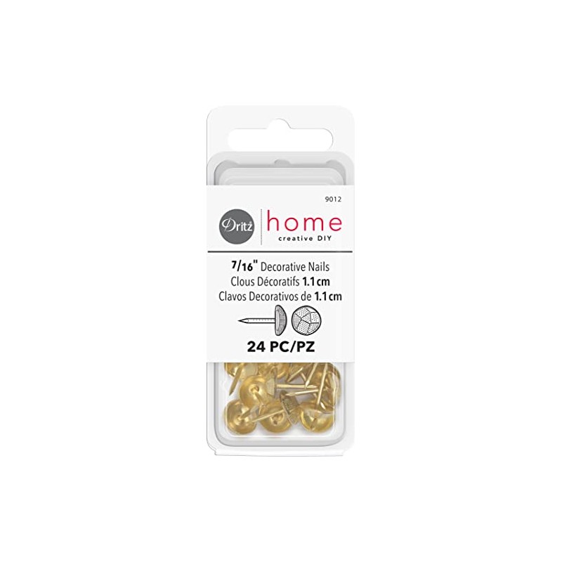 Dritz Home 9012 Hammered Decorative Nails, 7/16-Inch, Brass (24-Piece)