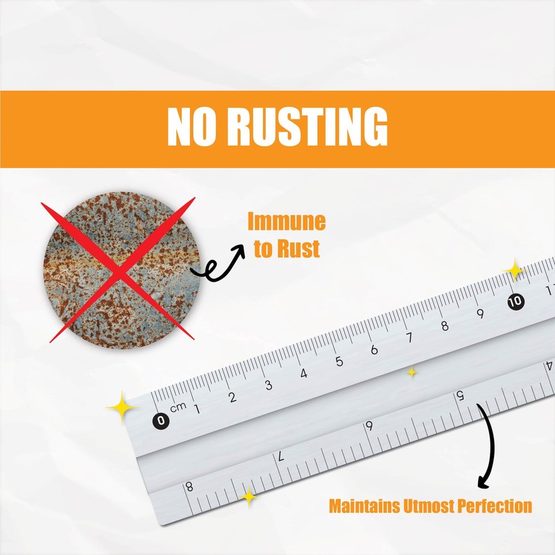 8 Inch Aluminum Non Slip Rulers for Drawing, Set of