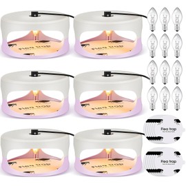 Qualirey 6 Pack Flea Traps with 8 Sticky Disc 12 Bulbs 4 Electric Wires Flea Traps for Inside Your Home Safe Light Trap for Indoor Safe to Pets (White Purple)
