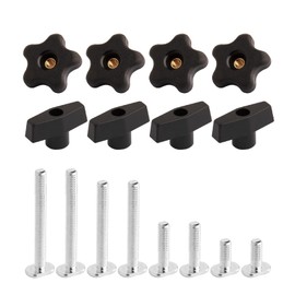 POWERTEC 71121 T Track Knob Kit w/ Threaded Knobs and 5/16”-18 T Slot Bolts, 16-Piece Set, T Track Accessories for Woodworking Jigs and Fixtures