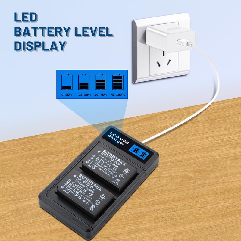2 Pack EN-EL20 EN-EL20a Battery with Charger Compatible with Nikon