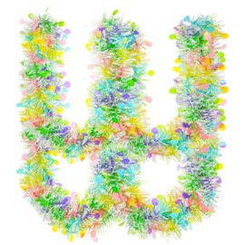Guirnalda de oropel de Pascua de 33 pies con confeti colorido oropel metálico torcido guirnalda colgante de primavera guirnalda decoración para Pascua Holiay puerta árbol mantel suministros de fiesta