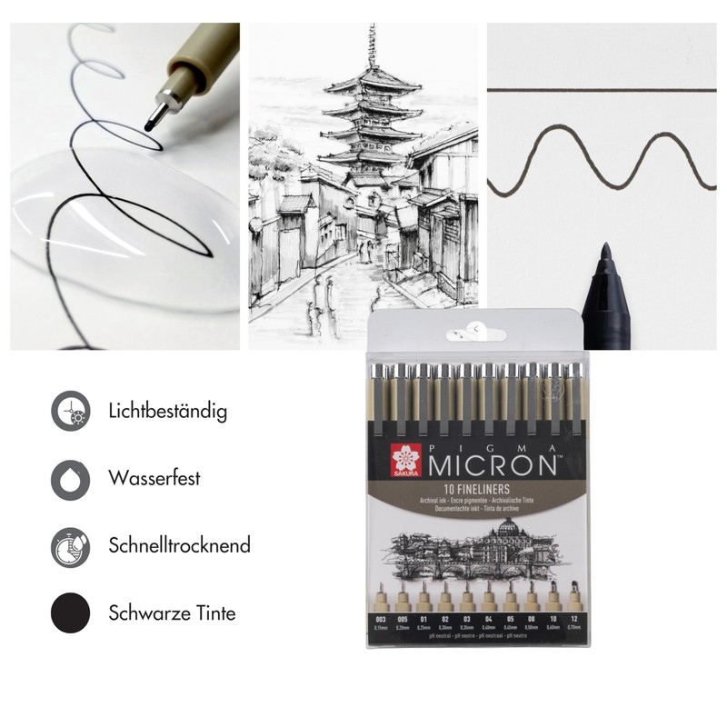 SAKURA Pigma Micron Fineliner Set (Pack of 10) | Waterproof
