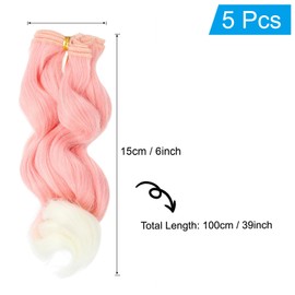 PATIKIL 15cm Doll Hair Wefts, 5Pcs Soft Synthetic Wave Hair Doll Wigs Doll Hair Extensions Accessories for Doll Making DIY Craft, Pink White