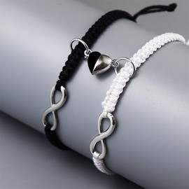 1 Pair Magnetic Couple Bracelets, Infinity Bracelet with Love Heart Pendant, Adjustable Braided Bracelet, Mutual Attraction Matching Bracelets, Couple Gifts, for Boyfriend and Girlfriend