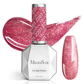 MelodySusie Pink Glitter Gel Nail Polish,0.5fl oz Nails Soak Off UV LED Strawberry Sparkle Pink Gel Polish Gift for Women Nail Art Manicure Salon DIY Nail Design Decoration at Home-z201