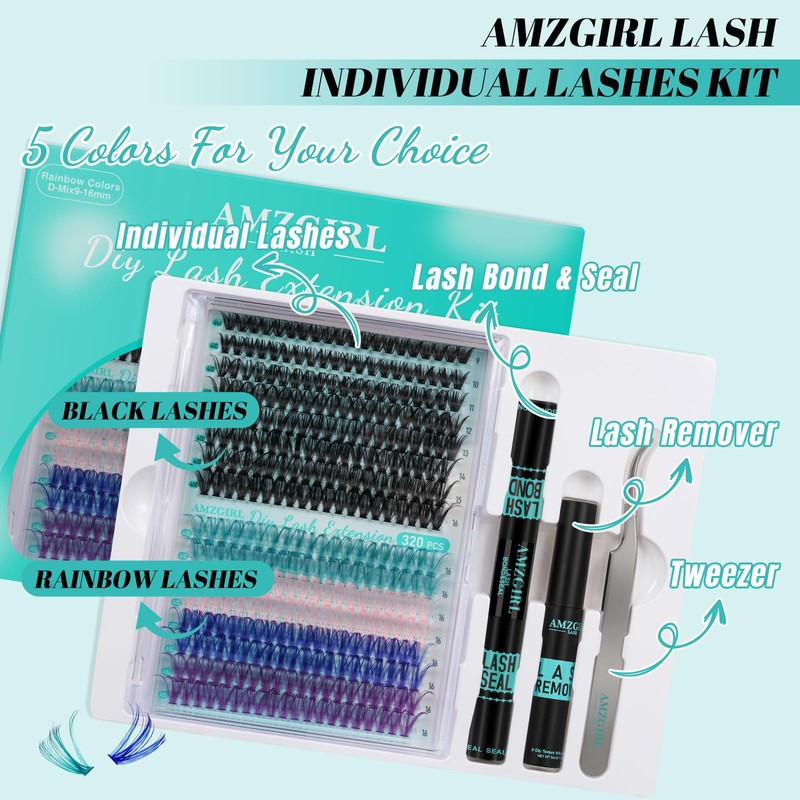 Lash Clusters Kit 320Pcs,40D Eyelash Extension Kit,Lash Bond and Seal