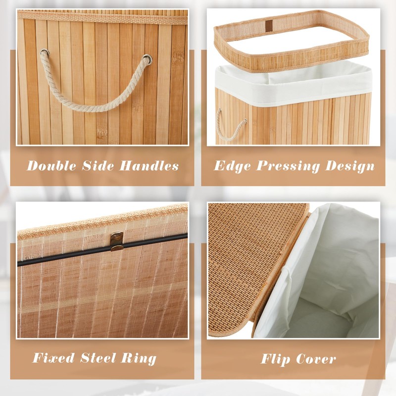 Kritkin 2 Pack Bamboo Slim Trash Can with Lid, 21